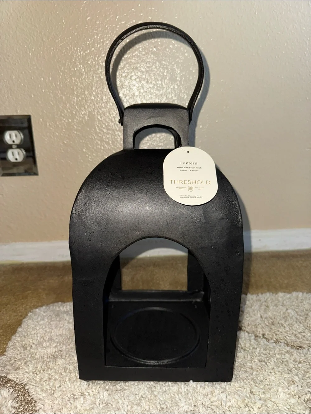 Threshold Cast Aluminum Lantern – Black 13.5” Pillar Outdoor Candle Holder NWT